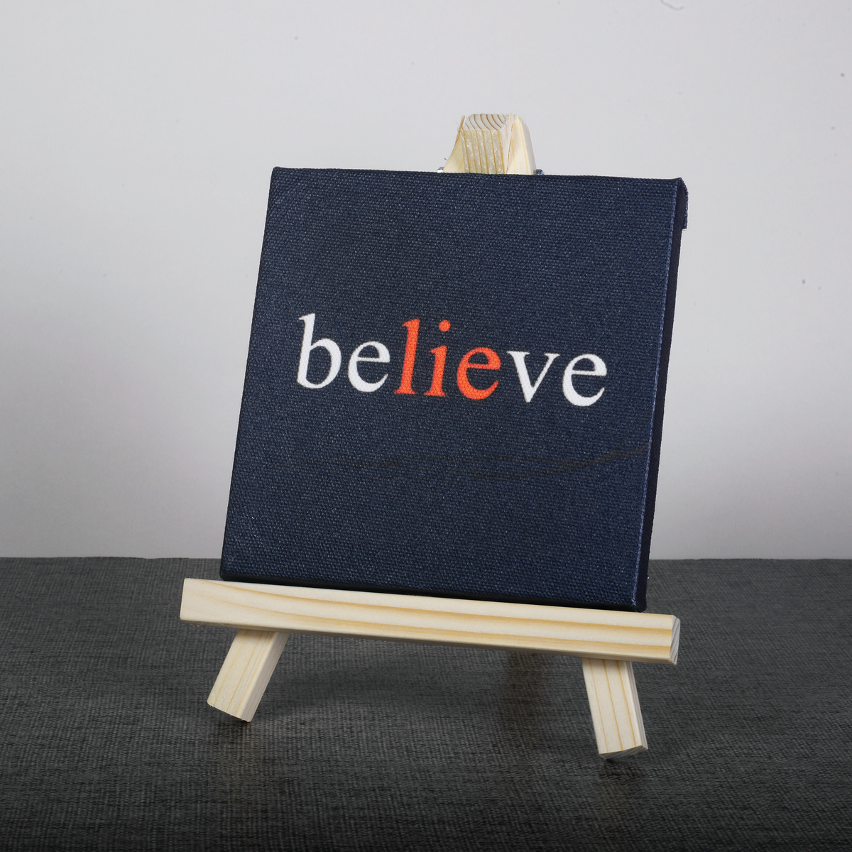 Easel Stand with Mini Canvas Motivational Quote “Believe” for Office/Desk Decor/Home Decoration/Gift Purpose/Table Decorative Showpiece.