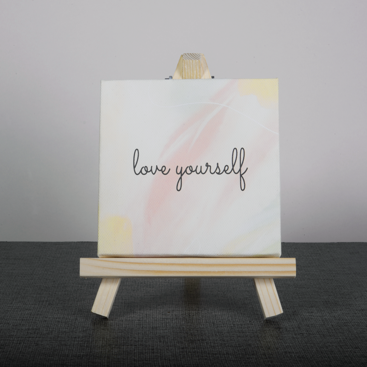 Easel Stand with Mini Canvas Motivational Quote “Love Yourself” for Office/Desk Decor/Home Decoration/Gift Purpose/Table Decorative Showpiece.