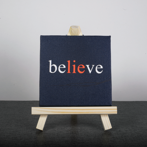 Easel Stand with Mini Canvas Motivational Quote “Believe” for Office/Desk Decor/Home Decoration/Gift Purpose/Table Decorative Showpiece.